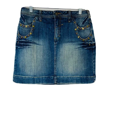 Minifalda vaquera La Blues 6 bolsillos azules con detalle de tachuelas mezcla de algodón playa boho Foto 1 de 4