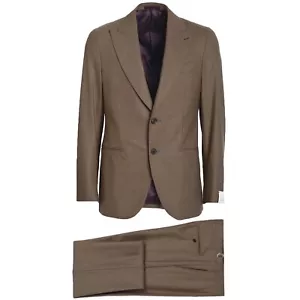 Caruso $3k Aida Wool Suit Peak Lapel IT50/40 R Tan Gray Brown 2-Button - Picture 1 of 19