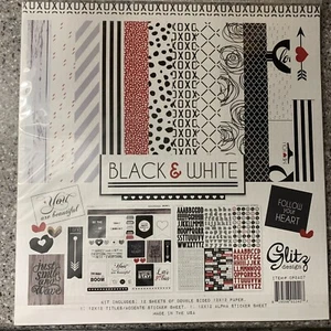 Papel para álbumes de recortes Glitz Design 12x12 blanco y negro 12 2 caras y hoja de pegatinas - Imagen 1 de 6