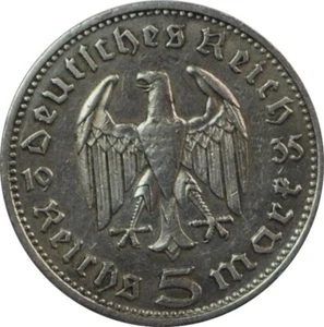 ALLEMAGNE 5 Reichsmark Maréchal Paul von Hindenburg 1935 - Imagen 1 de 2