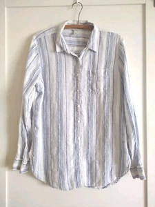 L.L. Bean Shirt Womens Size L 100% LINEN Blue White Stripe Casual Long Sleeves - Picture 1 of 18