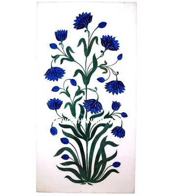 12''x6'' Marble Floor Tile Rare Lapis With Malachite Floral Inlay India Art M237 - Image 1 of 4