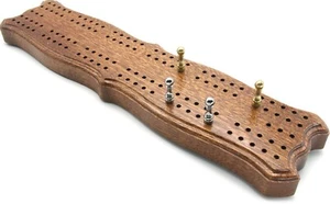 Scalloped British Mahogany cribbage board - Picture 1 of 5