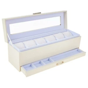Prestige 6-Slot Watch Bracelet Jewelry Storage Box with Drawer Ivory NWT - Picture 1 of 10