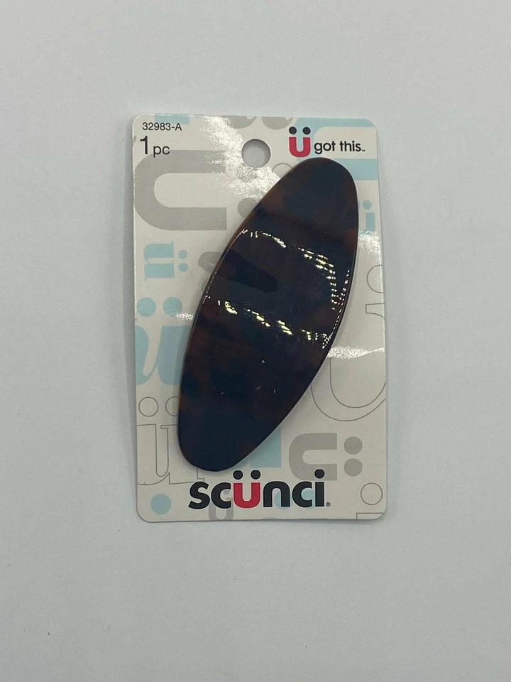 SCUNCI Large Oval Hair Clip Barrette 2 Black 1tortoise Shell Spring Clasp