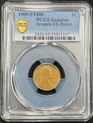 1909-S VDB PCGS Genuine Lincoln Wheat 1c - VG Detail - Scratch - Key Date! - Image 1 of 4
