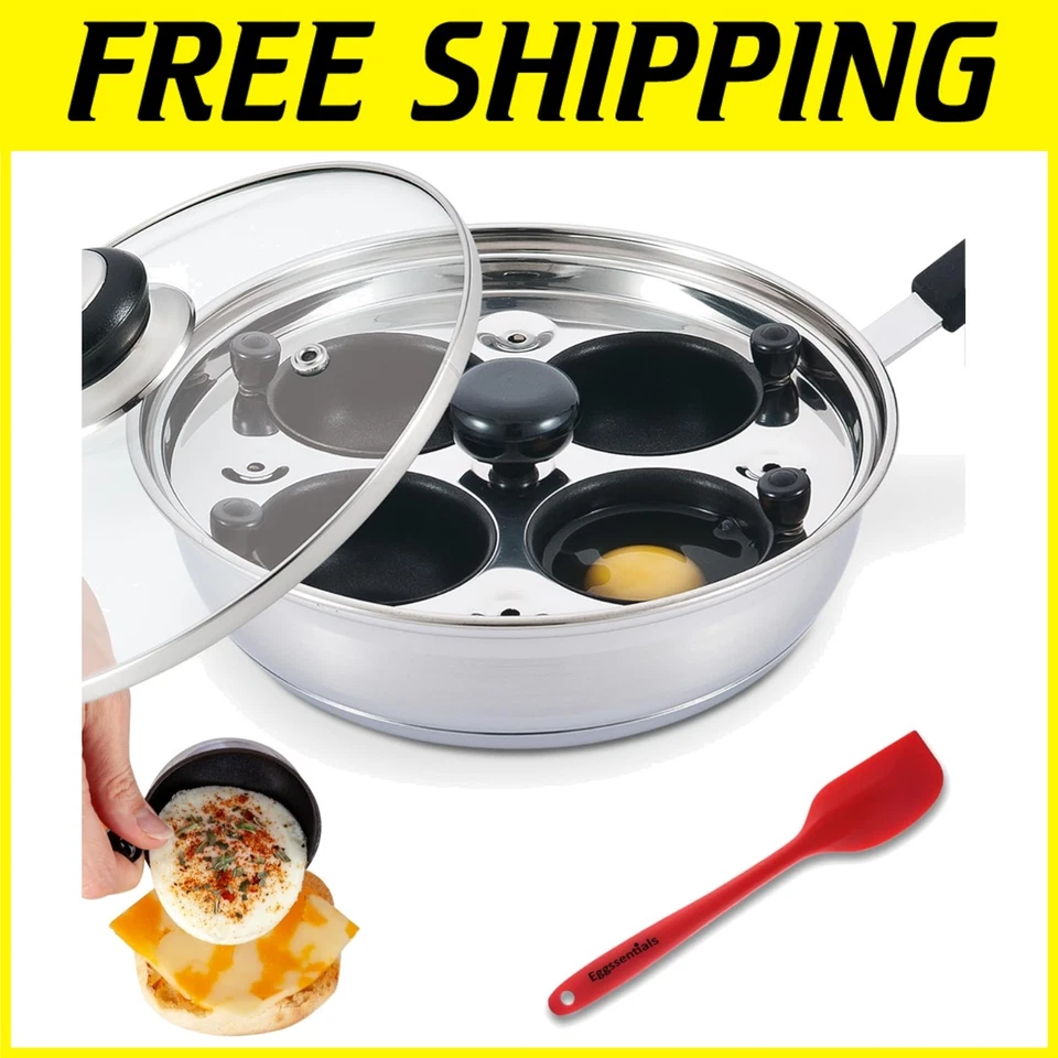 Sleek Stainless Steel Poached Egg Maker with Non-Stick Cups - Image 1 of 4