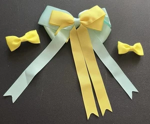 3pc Hand Made Bow Set One Big Yellow And Blue And Two Small Yellow - Picture 1 of 1