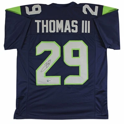 Camiseta Earl Thomas Auténtica Firmada Azul Marino Estilo Profesional Autografiada BAS Testigo Foto 1 de 3