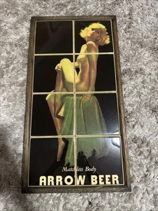 RARE Arrow Beer Matchless Body 8 Tile Sign w/ Nude Woman In Wood Frame 14"x 26" - Picture 1 of 14