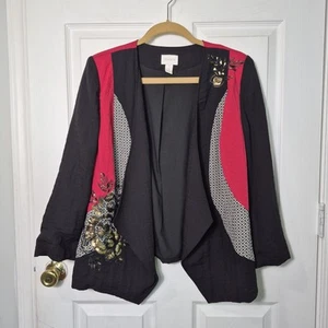 Chaqueta Chico's Talla 1 Mujer Mediana Abierta Negra Roja Lentejuelas Ligera  - Imagen 1 de 6