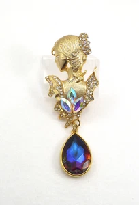 Broche prendedor de dama estilo Victoria de colección con pedrería y lágrima grande colgante 4" - Imagen 1 de 9