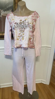 Conjunto de pantalones recortados de pijama rosa talla M/L EXC Lily of France PRECIOSO Foto 1 de 4