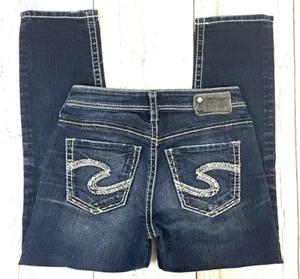 SILVER Suki High Capri Jeans Women's Size 27 (28x25) Crop Stretch Dark Blue Wash - Picture 1 of 15