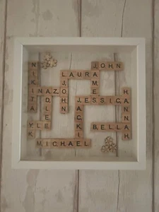 Personalised Shadow Box Frame Scrabble Family Tree White Wood Customised Gift - Picture 1 of 3