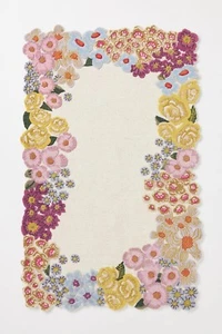 Josephine Handcrafted Wool Tufted Rug, Floral, Bohemian, Ivory Background - Picture 1 of 3