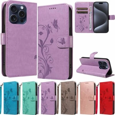 For iPhone 15 14 13 12 11 XS SE 6s 7 8 Plus Wallet Flip Leather Phone Case Cover - Image 1 of 4