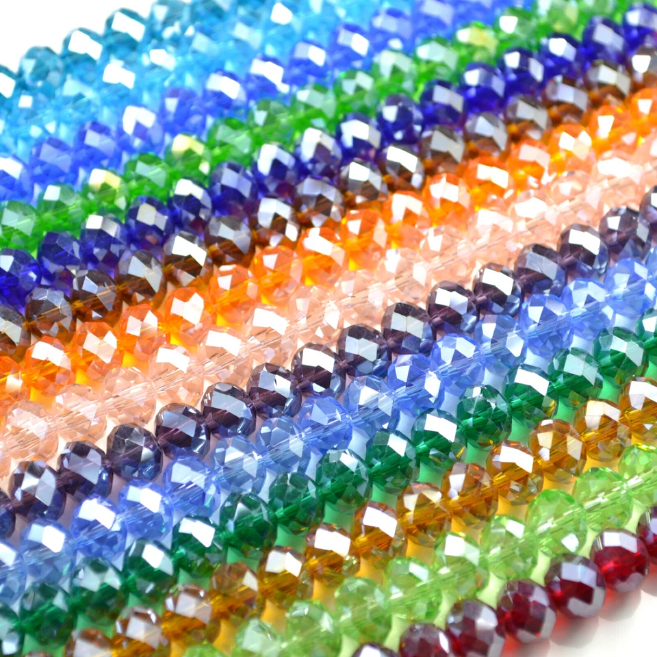 FACETED RONDELLE CRYSTAL GLASS BEADS LUSTRE 4MM,6MM,8MM,10MM - PICK COLOUR - Image 1 of 1