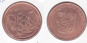 CONGO COPPER 100 FRANCS PROOF COIN 1993 YEAR KM#20 ELEPHANT - Picture 1 of 1