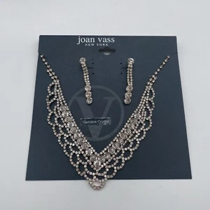 Joan Vass New York Crystal Rose Gold Tone Necklace and Dangle Earring Parure Set - Picture 1 of 4