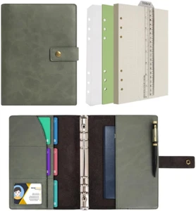 Carnet De Notes Rechargeable En Cuir - Papier À Pois Intérieur En Cuir Véritable - Photo 1/12