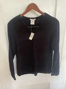 Talbot Long Sleeve Black Sweater with Bead Work Women's Medium NWT - Picture 1 of 5