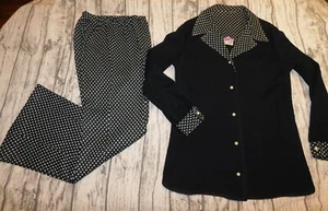 VTG 60s 70s TONI TODD PANT SUIT GROOVY OUTFIT DOTS BELL PANTS TUNIC TOP KNIT M L - Picture 1 of 24