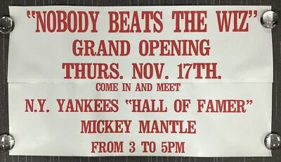 Mickey Mantle Poster 1992 Nobody Beats The Wiz Store Opening NY Yankees HOF - Image 1 of 4