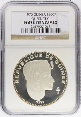 1970 Guinea 500 Francs Queen Teyi NGC PF67UC KM# 28 - Image 1 of 2
