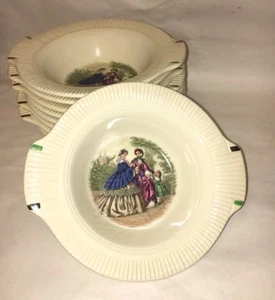 SAlem China Godey Prints 9 Lug Soup Tab Handle Soups - Foto 1 di 3
