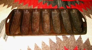 OLD 12 1/2" LONG CAST IRON CORNBREAD CORN STICK 7 EAR MOLD PAN MARKED H & 1 - Picture 1 of 10