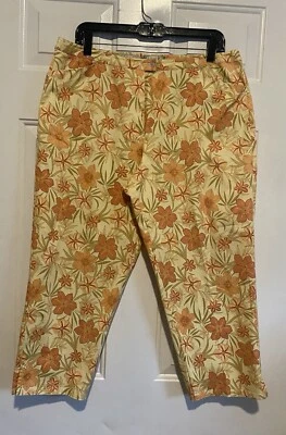 Tommy Bahama Women’s Floral Capri Crop Pants Stretch Yellow Orange Size 14 - Imagem 1 de 4