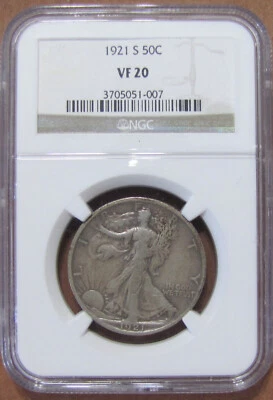 1921s Walking Liberty Half - NGC VF 20 - Nice Coin No Issues - Free Ship!! - Image 1 of 2