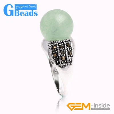 Anillo de moda de marcasita de plata tibetana con cuentas redondas de 12 mm EE. UU. #6-#9 envío gratuito Foto 1 de 4