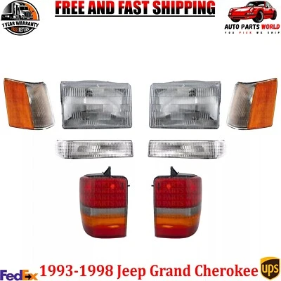 Kit de faros delanteros + lámpara trasera de esquina y trasera izquierda+derecha para Jeep Grand Cherokee 93-98 Foto 1 de 4