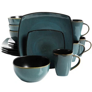 Soho Lounge 16-Piece Soft Square Dinnerware Set in Teal Green - Picture 1 of 1