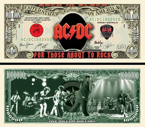 AC/DC BILLET MILLION DOLLAR US! ANGUS YOUNG Bon Scott Logo Hard Rock Heavy Métal - Image 1 of 1
