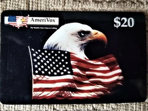AmeriVox Phone Card. $20 Bald Eagle Centered Behind American Flag - Picture 1 of 2