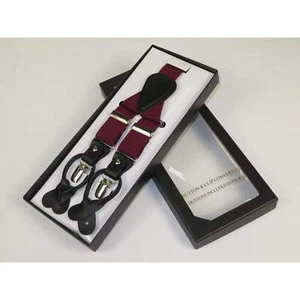 ELEGANT Suspenders Clip on and Button Option for Slacks or Suit Pants Burgundy - Picture 1 of 7