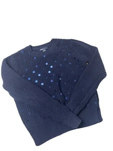GAP Kids Girls Knit Crew Neck Sequin Sweater Pullover Navy Blue XXL Size 14-16 - Picture 1 of 10
