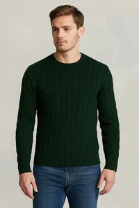 Polo Ralph Lauren Sweater Mens Dark Green Cable Knit Crewneck Pullover Small - Picture 1 of 8