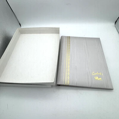 Vintage Copeland’s Wedding Guest Book Gray Satin Cover Gold Trim Boxed Unused - Image 1 of 4
