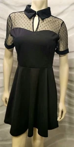 Vestido corto acampanado cuello superior malla transparente lunares manga corta SheIn para mujer XL - Imagen 1 de 20