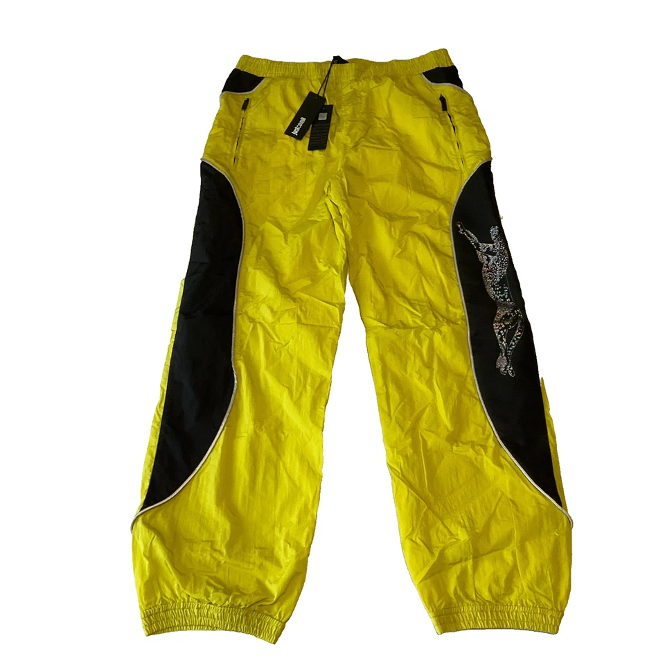 Just Cavalli Jogger Track Pants Mens Size 42 Green Yellow Zip Pockets - Image 1 of 4