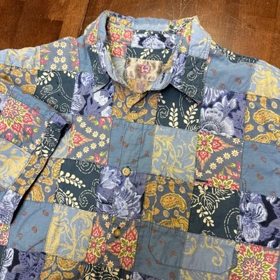 Camisa acolchada The Territory Ahead para hombre XL patchwork cachemira manga corta botones Foto 1 de 4