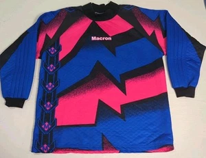 Macron Soccer Jersey Goal Keeper Men's L Pink And Blue Quilted Large EUC Italy - Picture 1 of 10