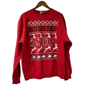 Not So Ugly Christmas Sweatshirt NIU Huskies Red Champion Large - Bild 1 von 6