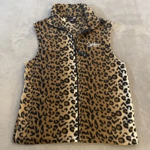 Sitka Alaska Fleece Windbreaker Vest Women's Large Cheetah Leopard Print Brown - Picture 1 of 16