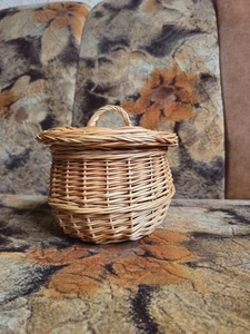 Handwoven Willow Basket Jar with Lid: Rustic Kitchen & Home Decor - Picture 1 of 8