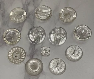 Vintage 12 Czech Clear Depression Crystal Glass Crafting Buttons 107-36 - Picture 1 of 15
